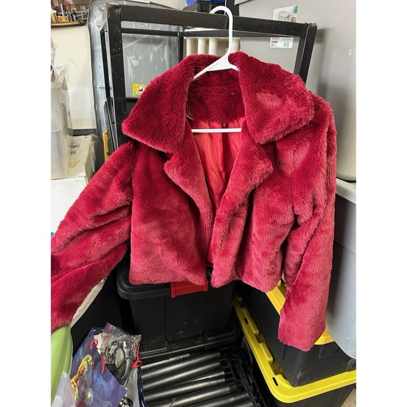Medium Jackets & Blazers - Women's Burgundy Faux Fur Cropped Jacket Coat Size M Plush Soft